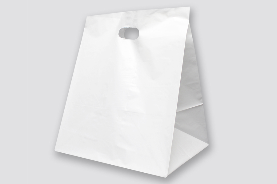 13x10x15 Economy Plastic Takeout Bags with Die-Cut Handles