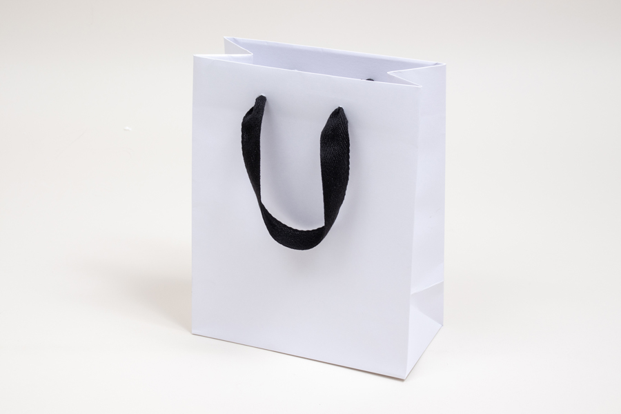 Download Matte White Paper Eurotote Bags | Black Twill Ribbon Handles