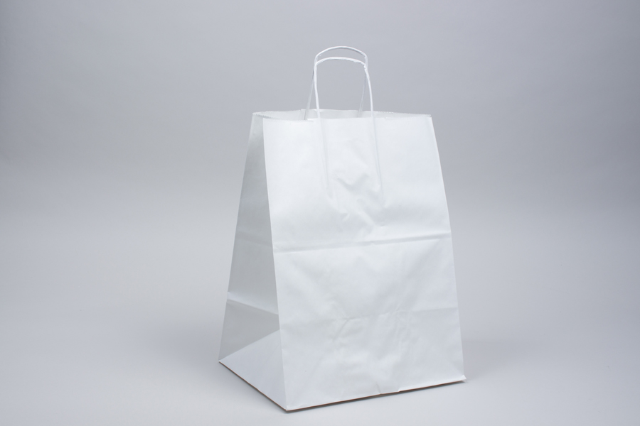Saving Nature White Paper Small Retail Bag - with Handles - 6 x 3 1/4 x 8  1/4 - 100 count box