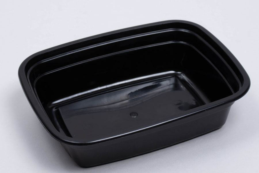 39 oz. 3 Compartment Black Rectangular Plastic Take-Out Container w/ Clear  Lid - 150 sets