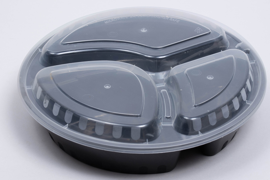 7 x 1-1/2 – 24OZ - Round Plastic Food Takeout Containers - Black Base/Clear  Lid