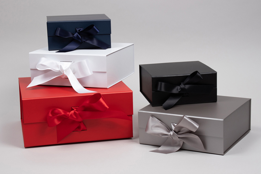 Collapsible Magnetic Lid Gift Boxes - Matte with Ribbon Closure