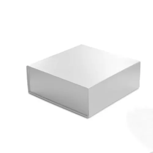 10X10X4 WHITE LEATHER MAGNETIC BOX