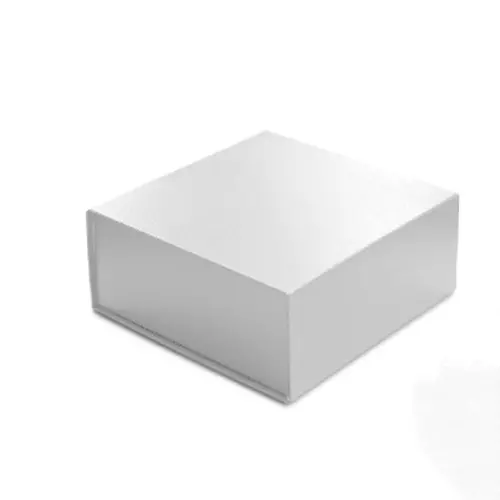 8X8X3 WHITE LEATHER MAGNETIC BOX