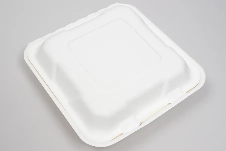 7-7/8 X 8 X 2-1/2 BAGASSE HINGE LID BOX WHITE 3 SECTION