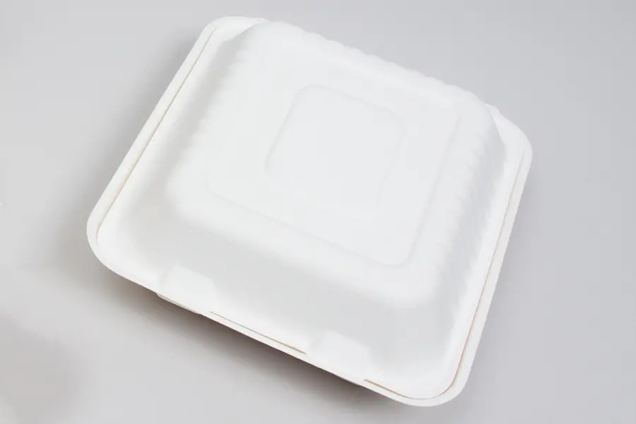 7-7/8 X 8 X 3-1/5 BAGASSE HINGE LID BOX WHITE 1 SECTION