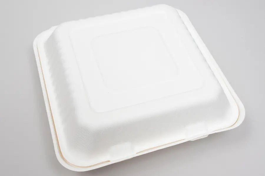 9 X 9 X 3-1/5 BAGASSE HINGE LID BOX WHITE 3 SECTION