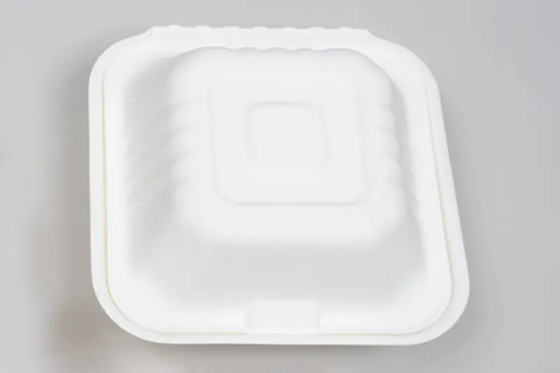 6 X 6 X 3-1/5 BAGASSE HINGE LID BOX WHITE 1 SECTION