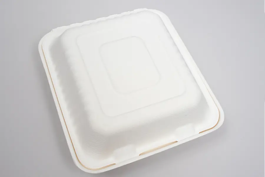 7-7/8 X 8 X 3-1/5 BAGASSE HINGE LID BOX PLA LINED WHITE 1 SECTION