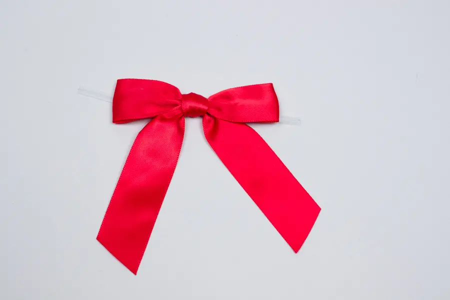 3" X 2-3/4" SATIN RED PRE-TIED BOW CLEAR TWIST TIE