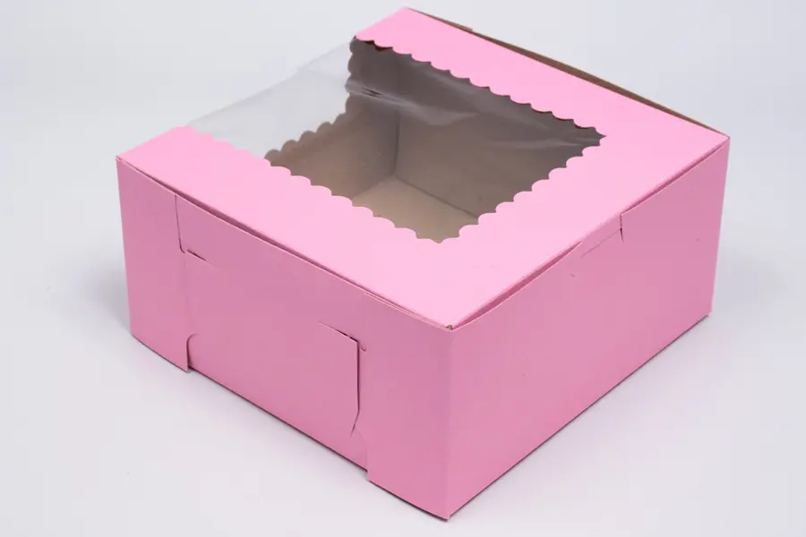 10X10X4 STRAWBERRY CUPCAKE BOX W/WIND 6 CUP