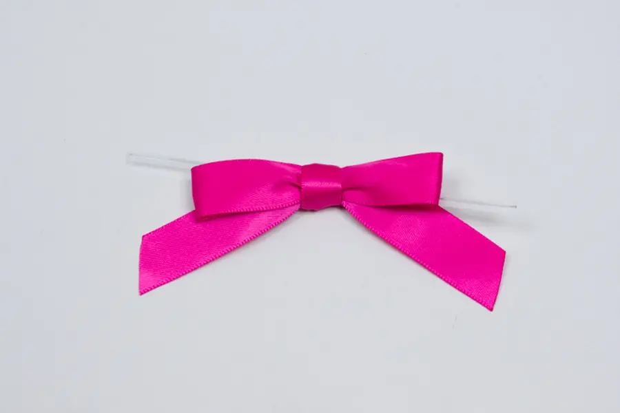 2-1/2" X 2" SATIN AZALEA PRE-TIED BOW CLEAR TWIST TIE