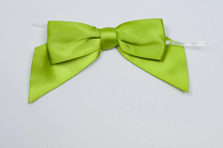 4" X 3-1/4" SATIN KIWI GREEN PRE-TIED BOW CLEAR TWIST TIE