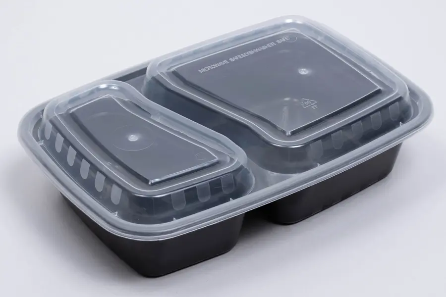 32OZ  8-3/4 X 6 X 2 RECTANGLE PLASTIC TO-GO CONTAINER 2 SECTIONS