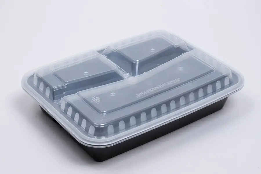 33OZ  10 X 7-1/2 X 1-3/4 RECTANGLE PLASTIC TO-GO CONTAINER 3 SECTIONS