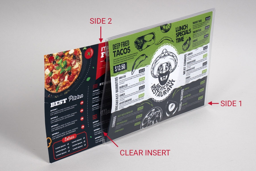 8.5 x 14 CLEAR VINYL MENU SLEEVES W/ INSERTS