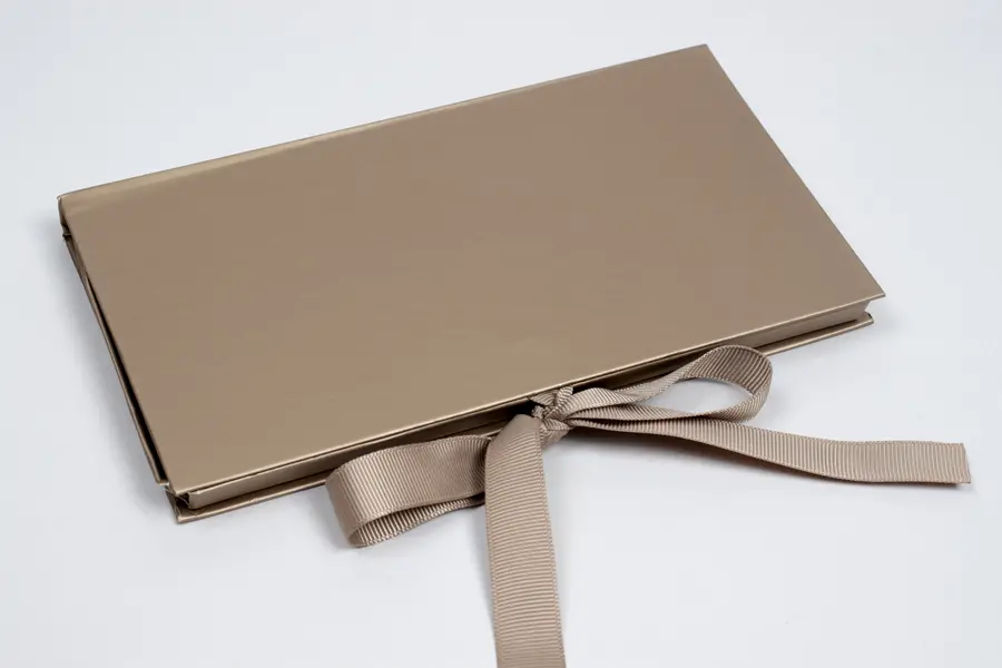 7-1/4 X 4-1/4 X 5/8 MATTE CHAMPAGNE PLATFORM RIBBON GIFT CARD BOX