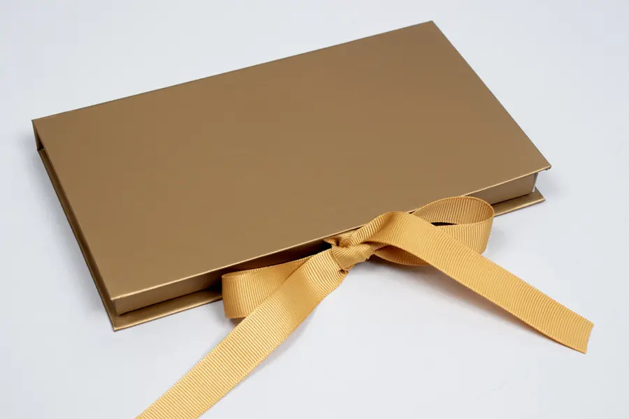 7-1/4 X 4-1/4 X 5/8 MATTE GOLD PLATFORM RIBBON GIFT CARD BOX