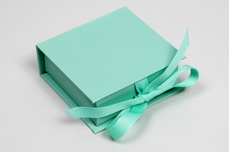 2-3/4 x 2-3/4 x 1 MATTE TURQUOISE LUXE JEWELRY BOX WITH MATTE TURQUOISE RIBBON