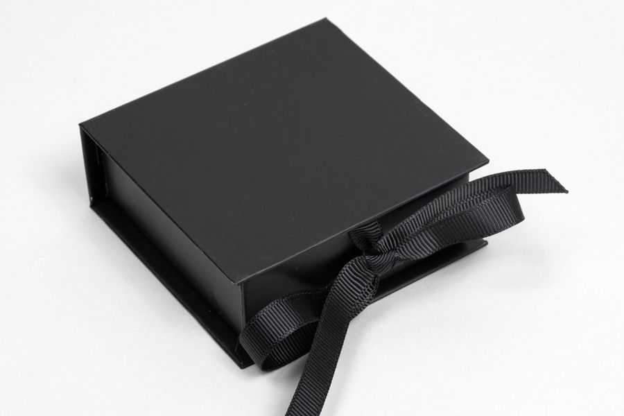 2-3/4 x 2-3/4 x 1 MATTE BLACK LUXE JEWELRY BOX WITH MATTE BLACK RIBBON