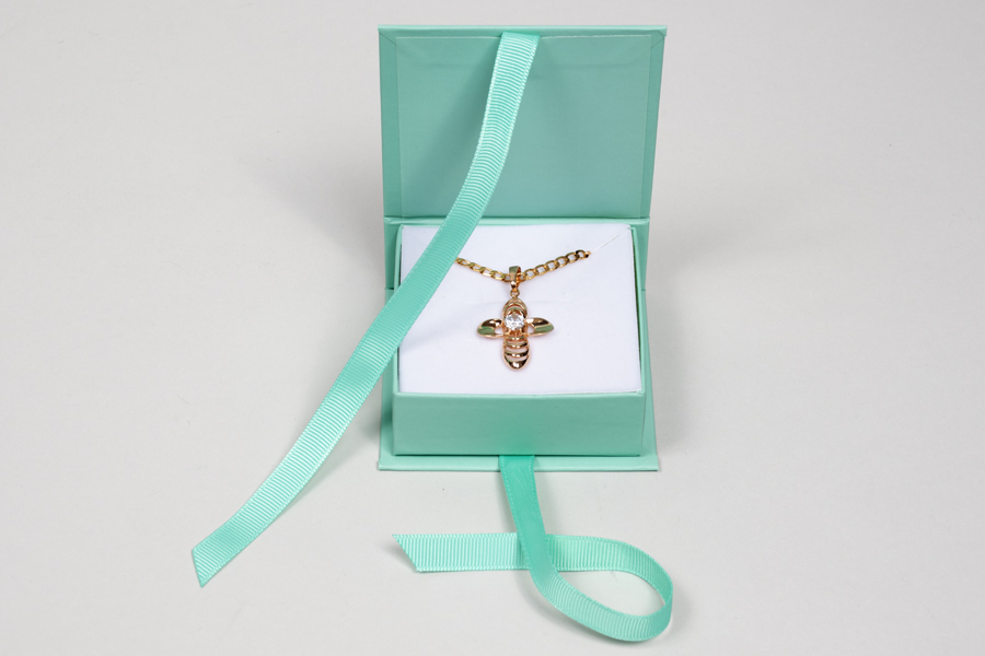 2-3/4 x 2-3/4 x 1 MATTE TURQUOISE LUXE JEWELRY BOX WITH MATTE TURQUOISE RIBBON