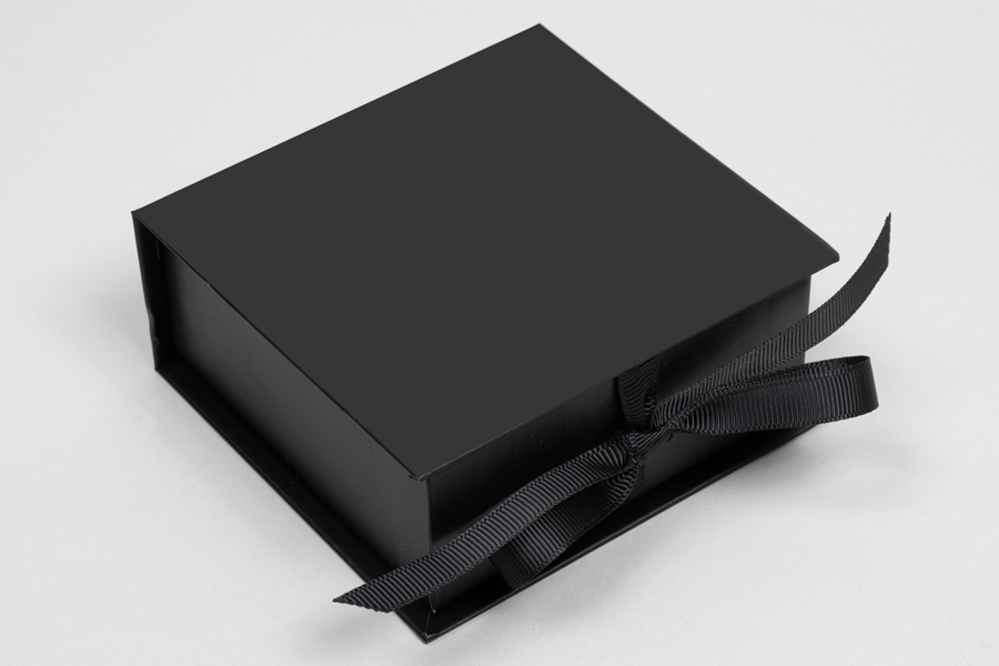 3-1/2 x 3-1/2 x 1-1/2 MATTE BLACK LUXE JEWELRY BOX WITH MATTE BLACK RIBBON