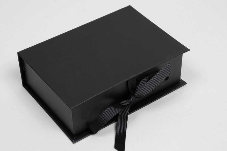 5 x 3-1/2 x 1-1/2 MATTE BLACK LUXE JEWELRY BOX WITH MATTE BLACK RIBBON