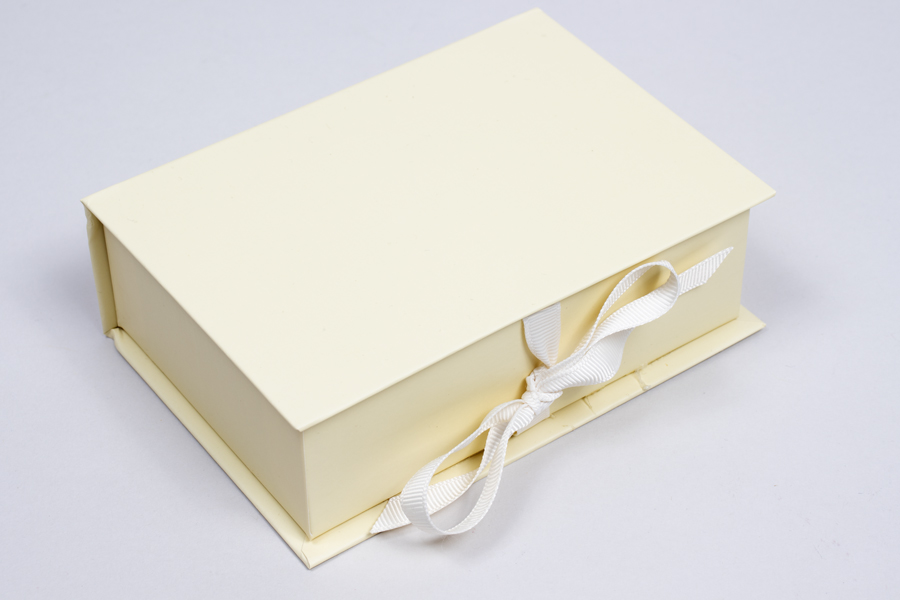 5 x 3-1/2 x 1-1/2 MATTE CREAM LUXE JEWELRY BOX WITH MATTE CREAM RIBBON