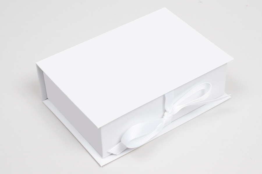 5 x 3-1/2 x 1-1/2 MATTE WHITE LUXE JEWELRY BOX WITH MATTE WHITE RIBBON