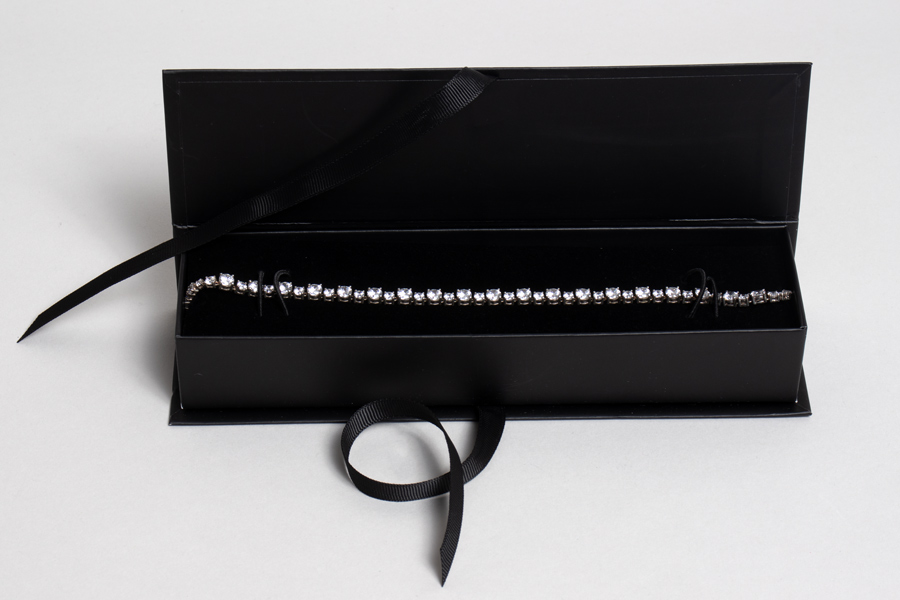 8 x 2 x 1-1/4 MATTE BLACK LUXE JEWELRY BOX WITH MATTE BLACK RIBBON