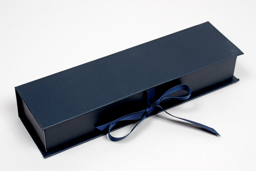 8 x 2 x 1-1/4 MATTE NAVY LUXE JEWELRY BOX WITH MATTE NAVY RIBBON