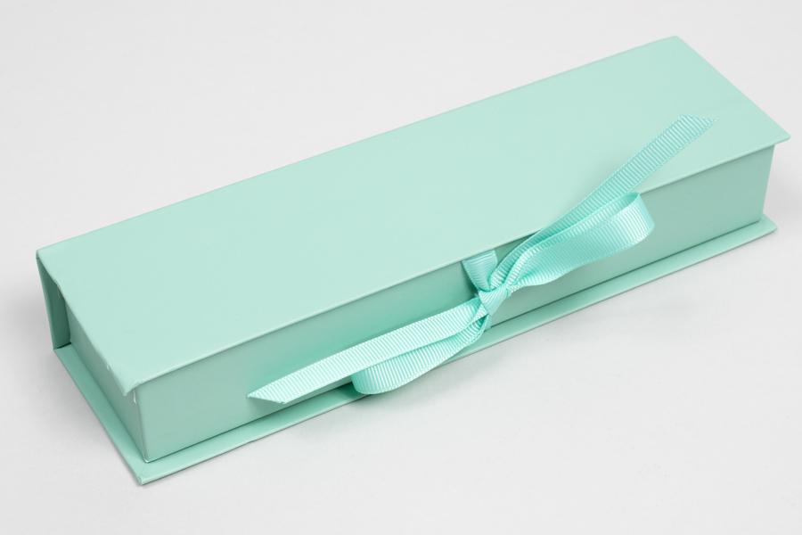 8 x 2 x 1-1/4 MATTE TURQUOISE LUXE JEWELRY BOX WITH MATTE TURQUOISE RIBBON