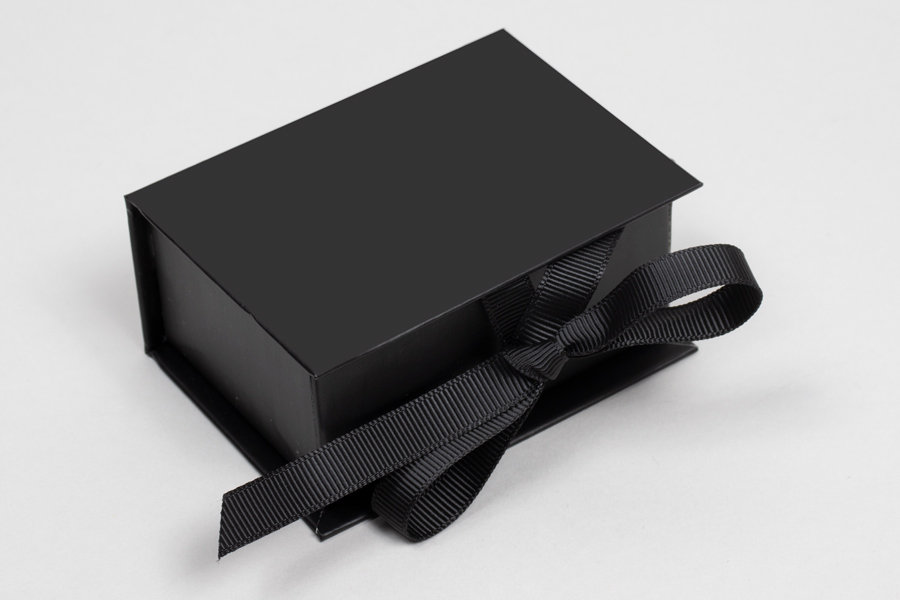 3 x 2-1/8 x 1 MATTE BLACK LUXE JEWELRY BOX WITH MATTE BLACK RIBBON