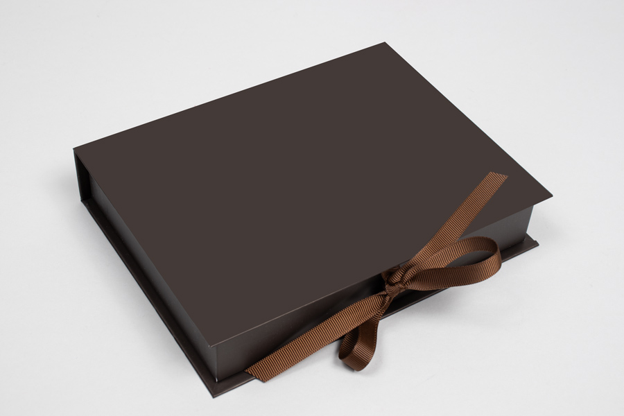 7 x 5-1/2 x 1-1/4 MATTE CHOCOLATE LUXE JEWELRY BOX WITH CHOCOLATE RIBBON