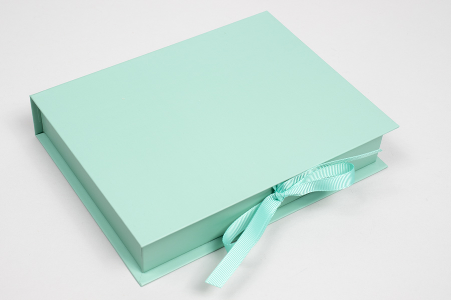 7 x 5-1/2 x 1-1/4 MATTE TURQUOISE LUXE JEWELRY BOX WITH MATTE TURQUOISE RIBBON